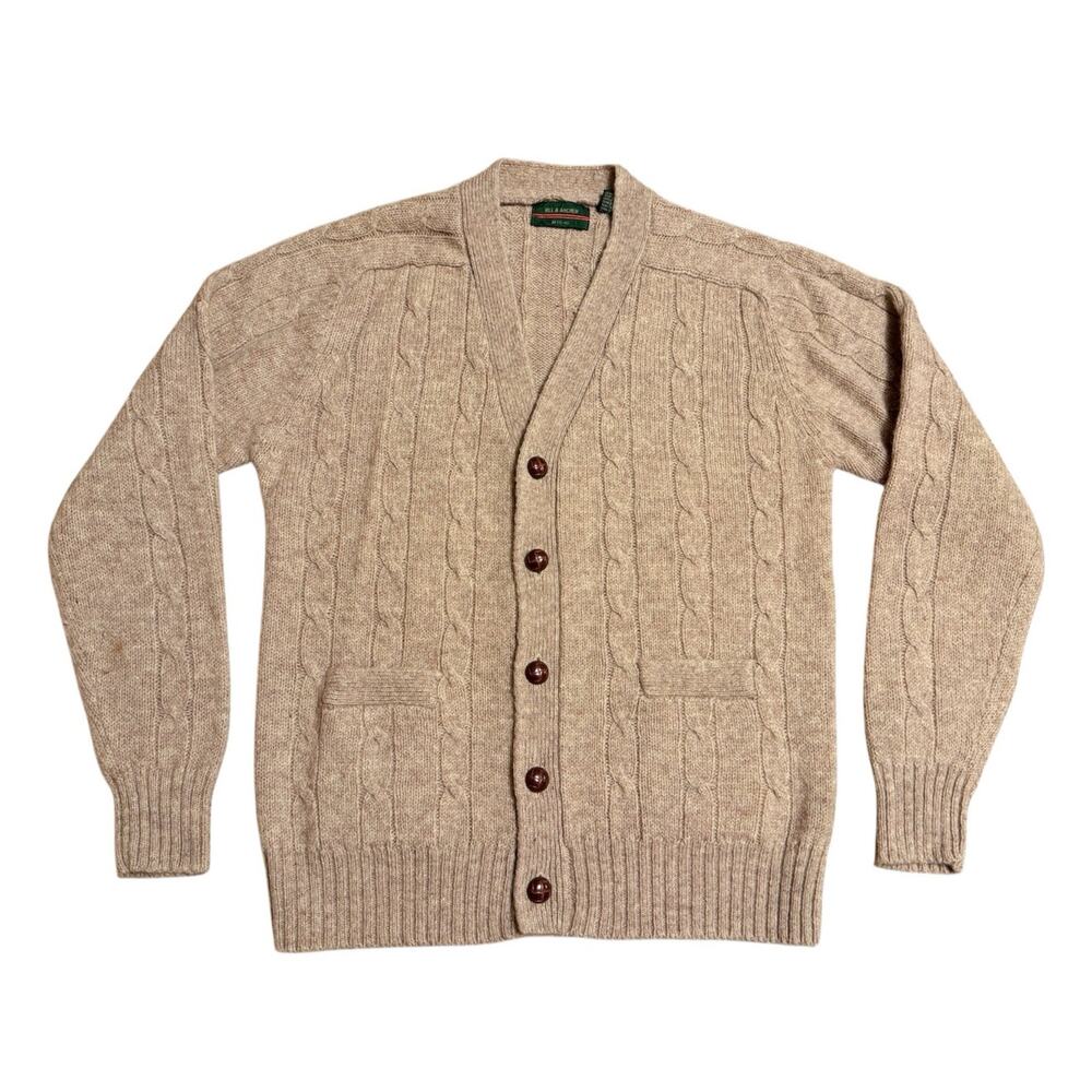 Vintage Grandpa Cardigan Sweater 90s Wool Cable Knit Fisherman Coastal Academia